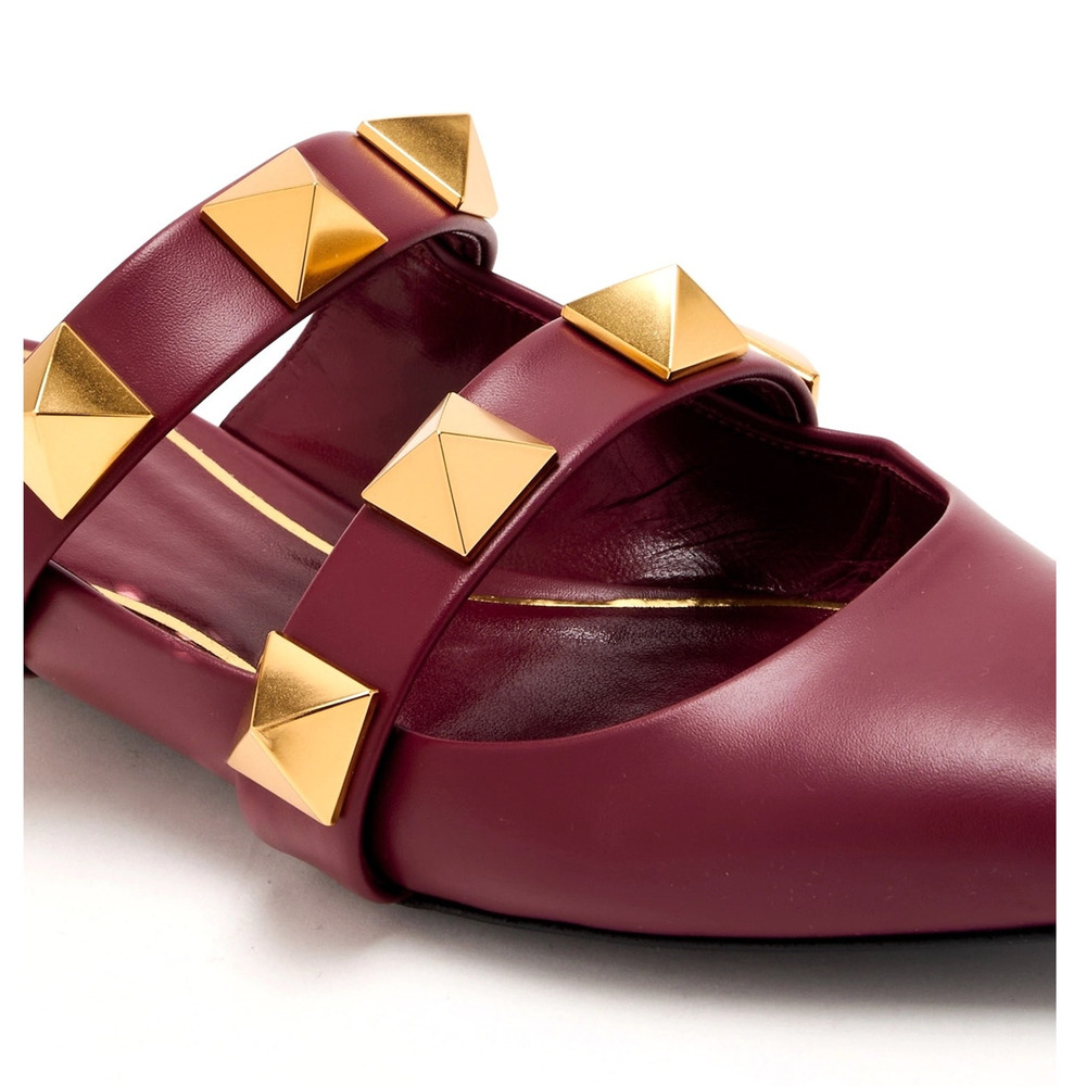Valentino Garavani Burgundy Roman Stud Flat Leather Mules Gold 42 - Picture 4 of 7
